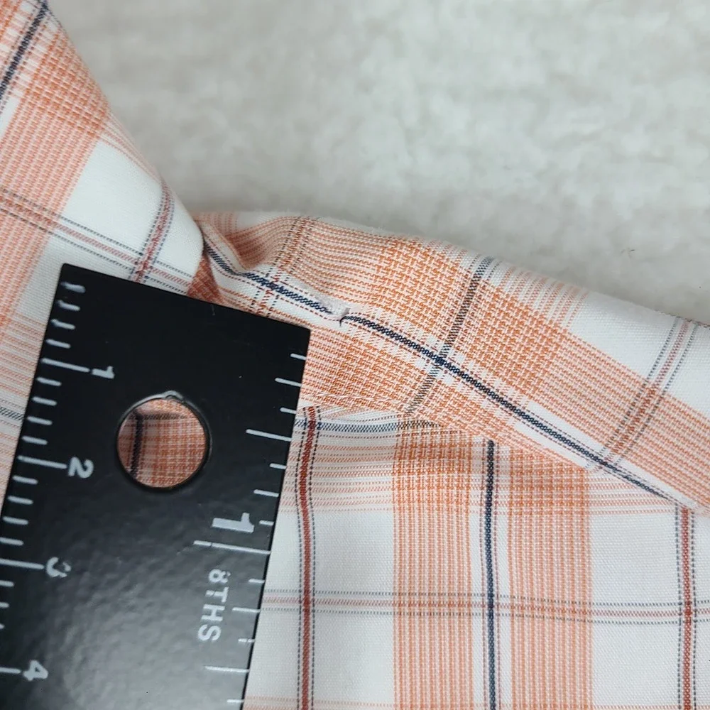 Banana Republic Dress Shirt Mens Large Salmon Plaid Non Iron Slim‎ Fit Button Up